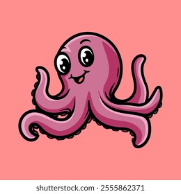 fun cartoon character of octopus isolated colored drawing line art style design illustration