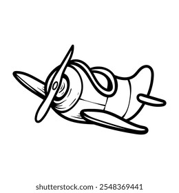 fun cartoon character of old plane isolated drawing coloring line art style sketch classic vintage design illustration