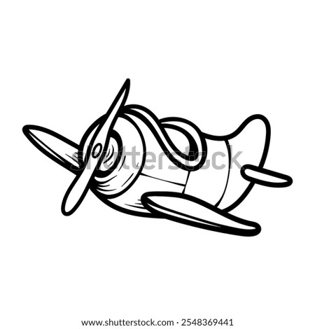 fun cartoon character of old plane isolated drawing coloring line art style sketch classic vintage design illustration
