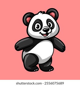 fun cartoon character of panda isolated colored drawing line art style design illustration