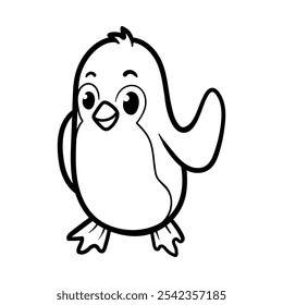 Divertido personaje de dibujos animados de pingüino logotipo aislado dibujo para colorear línea de estilo de arte boceto clásico vintage diseño ilustración