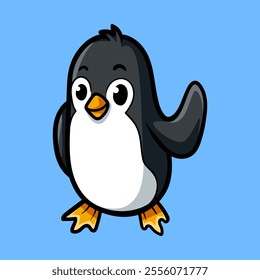 fun cartoon character of pinguin isolated colored drawing line art style design illustration