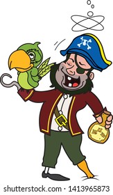 fun cartoon character pirate drinking unbalanced walking