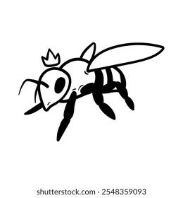 fun cartoon character of queen bee isolated drawing coloring line art style sketch classic vintage design illustration