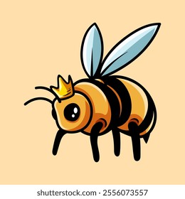 fun cartoon character of queen bee isolated colored drawing line art style design illustration