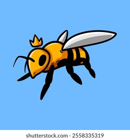 fun cartoon character of queen bee isolated colored drawing line art style sketch classic vintage design illustration