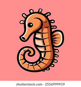 fun cartoon character of sea horse isolated colored drawing line art style design illustration