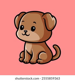 fun cartoon character of sitting dog puppy isolated colored drawing line art style design illustration