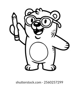 fun cartoon character of smart polar bear isolated drawing line art style sketch classic vintage design illustration