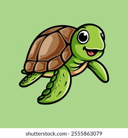 fun cartoon character of turte isolated colored drawing line art style design illustration