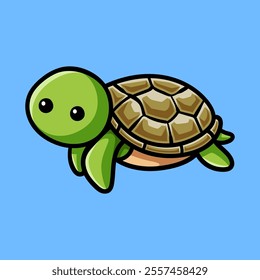fun cartoon character of turtle isolated colored drawing line art style sketch classic vintage design illustration