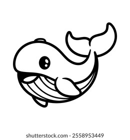 fun cartoon character of whale isolated drawing line art style sketch classic vintage design illustration