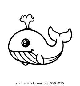 fun cartoon character of whale isolated drawing line art style sketch classic vintage design illustration