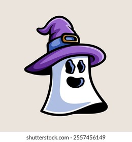 fun cartoon character of wizard ghost isolated colored drawing line art style sketch classic vintage design illustration