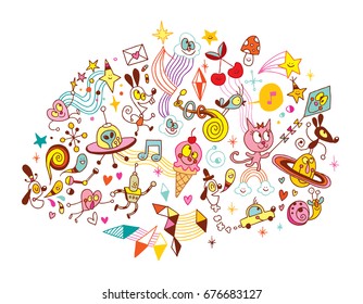 fun cartoon characters group design elements