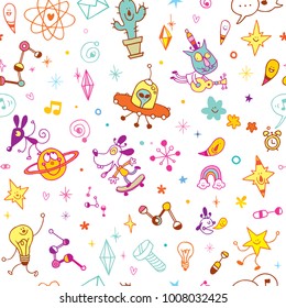 fun cartoon characters seamless pattern