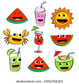 Fun cartoon characters for summer. Cartoon characters are used in summer designs.