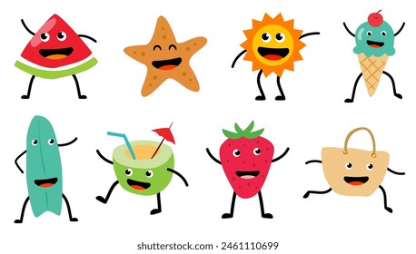 Fun cartoon characters for summer. Cartoon characters are used in summer designs.
