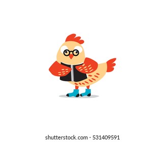 Fun cartoon chicken reads a book vector illustration farm animal vector illustration.