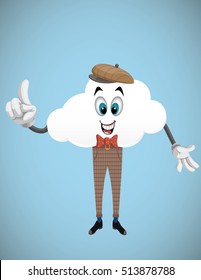 Fun Cartoon Cloud Character on Blue Background