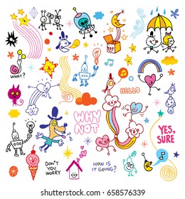 fun cartoon comic characters design elements set