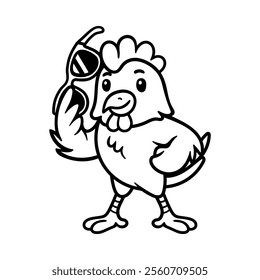 fun cartoon of cool style chicken isolated drawing line art style sketch classic vintage design illustration