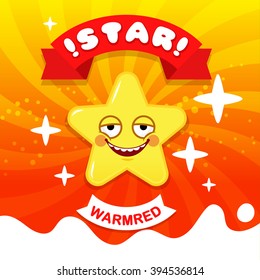 Fun Cartoon Crazy Yellow Star on Colorful Red Background Vector Illustration