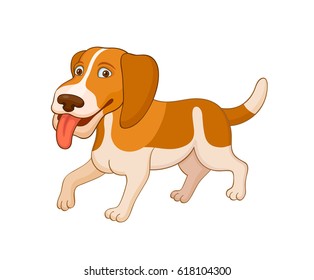 Fun cartoon dog character. A small dog in red spots goes to meet new events