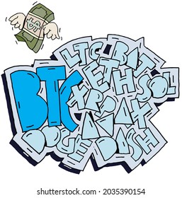 Fun cartoon drawn and colored cryptocurrencies