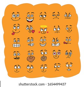 divertido dibujo de expresiones faciales. vectorial. dibujar a mano. dibuja caricatura.