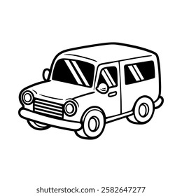 fun cartoon family car lmpv isolated drawing line style sketch classic vintage design illustration