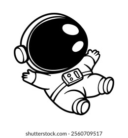 fun cartoon of fat astronaut isolated drawing line art style sketch classic vintage design illustration