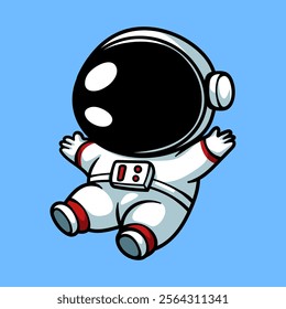 fun cartoon of fat chubby astronaut isolated drawing line art style sketch classic vintage design illustration