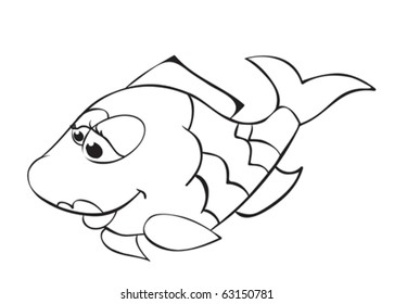 Fun cartoon fish isolated on white. outline drawing