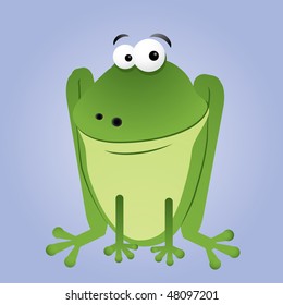 Fun cartoon frog sitting, vector illustration