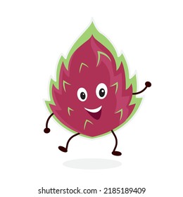 Fun cartoon fruits in flat style. pitaya fruit.