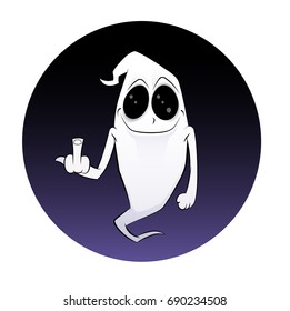 Fun cartoon ghost showing finger. Halloween style vector illustration
