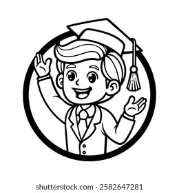 fun cartoon graduation student boy character isolated drawing line style sketch classic vintage design illustration