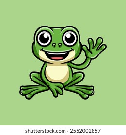 fun cartoon of green frog character isolated drawing line art style sketch classic vintage design illustration