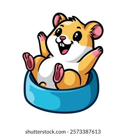 fun cartoon hamster on the bowl isolated colored drawing line art style sketch classic vintage design illustration