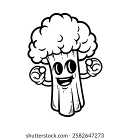 fun cartoon happy broccoli mascot character isolated drawing line style sketch classic vintage design illustration