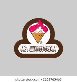 fun and cartoon ice cream shop  logo template with dark pink color and chocolate .