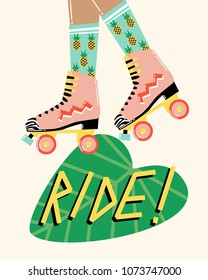 Fun cartoon illustration with roller skates