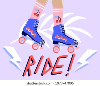 Fun cartoon illustration with roller skates