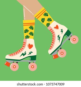 Fun cartoon illustration with roller skates