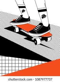 Fun cartoon illustration with skateboard