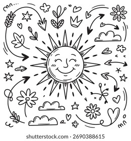 Fun Cartoon Line Art Pattern with Stars and Symbols