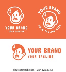Fun cartoon logo of a smiling boy character in bold flat style. Perfect for kids brand, toy store, or playful business identity. Fully editable vector EPS