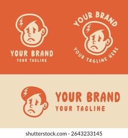 Fun cartoon logo of a smiling boy character in bold flat style. Perfect for kids brand, toy store, or playful business identity. Fully editable vector EPS