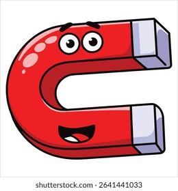 Fun cartoon magnet vector illustration. Science and physics educational concept art.